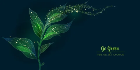 Abstract plant with green leaves made of dots. Eco concept Go green © Valenty