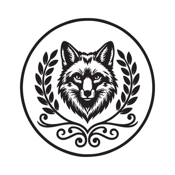 A premium minimalist circular logo featuring a clever fox head with clean angular shapes. Smooth vector curves, crisp line art, perfectly aligned layers, no overlapping paths, monochrome black, white 