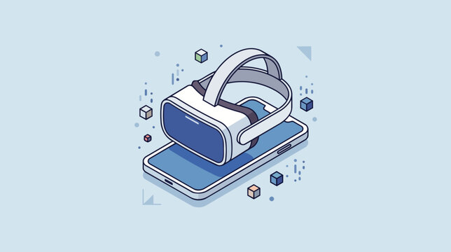 Flat vectors of future digital technology, virtual cyber games, metaverse entertainment. VR virtual reality glasses.