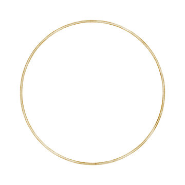 Simple round frame in golden colors. Watercolor illustration of Template for wedding invitations or feminine greeting cards. Luxury circular border for baby shower stationary. Delicate background.