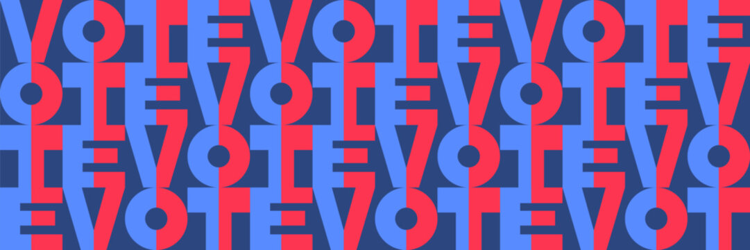 Patriotic Vote Typography Seamless Pattern with Red White and Blue Geometry