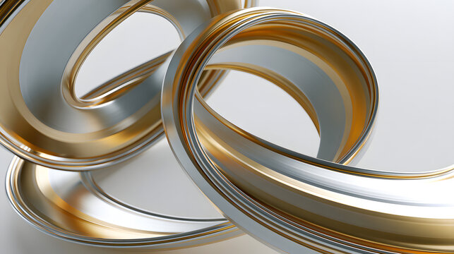 An abstract metallic pattern featuring golden and silver intertwined curves, creating gentle shadows and highlights, evoking movement and sophistication.