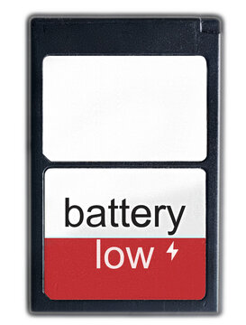 the battery of an electronic device such as a camcorder or camera with fill level and info about low level