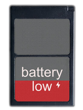 the battery of an electronic device such as a camcorder or camera with fill level and info about low level
