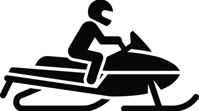 Minimalist black snowmobile vector illustration featuring a stylized rider wearing a protective helmet for winter recreation
