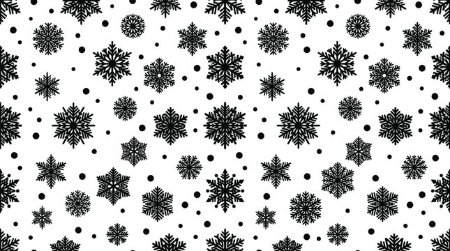 Detailed vector illustration of black snowflake patterns on a clean white background for winter designs