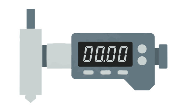 Digital micrometer measurement tool shown in flat minimal style isolated on white background industrial precision concept