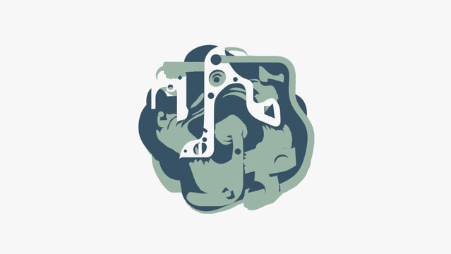 Abstract geometric mechanical design with gears and levers, symbolizing technology and industry, on white background