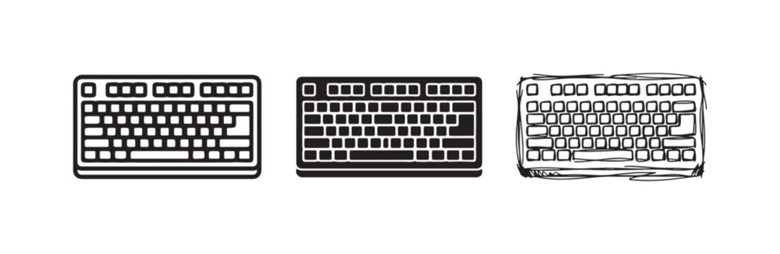 Computer Keyboard Icon Set in Outline, Solid, and Hand-drawn Sketch Styles