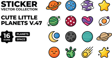 Pixel Art Collection Of Cute Cartoon Planets And Celestial Objects © babe