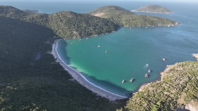 Arraial do Cabo, Rio de Janeiro. Forno Beach.Aerial view, establishing shot.