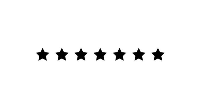 Seven black stars arranged in a horizontal line with the final star surrounded by a dashed circular outline on a plain white background surface