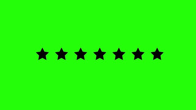 Seven black stars arranged in a horizontal line with the final star surrounded by a dashed circular outline on a bright green screen background