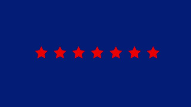 Seven bright red stars arranged in a horizontal line with the final star surrounded by a dashed circular outline on a solid dark blue background