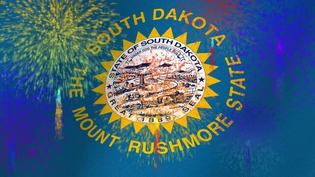 South Dakota State Flag With The Great Seal And Mount Rushmore State Text