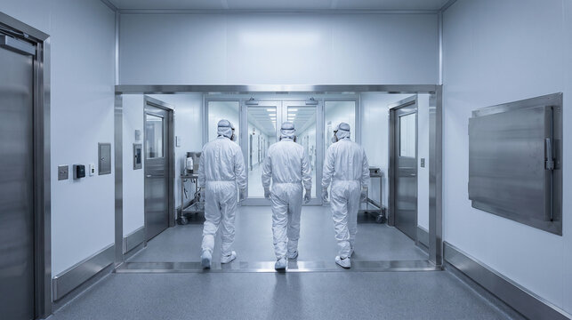 Technicians move into a newly built semiconductor cleanroom facility