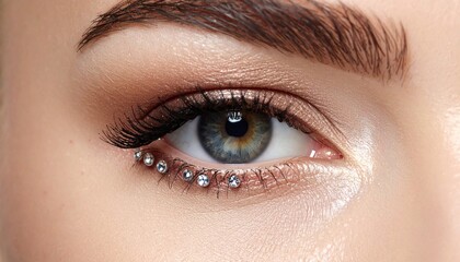 Fototapeta premium Close up of woman eye decorated with rhinestone crystals
