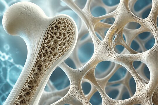 Cross section of spongy bone structure showing porous matrix