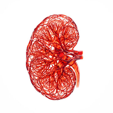 Three dimensional kidney organ model reveal intricate red blood vessel network structure clearly scene view photo