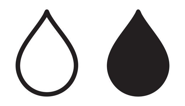 Water drop icon, liquid outline and silhouette shapes isolated on transparent background.