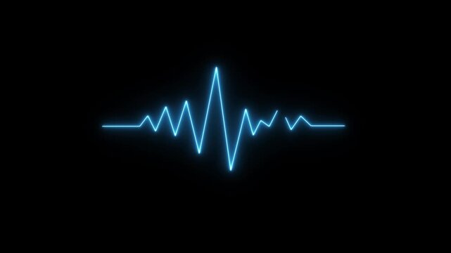 Neon blue heartbeat ekg pulse line animation on black background, for medical and, technology concepts