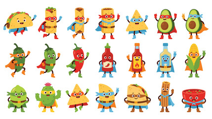 Naklejka premium Super heroes food characters and edible mascots.