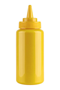 Mustard bottle yellow plastic container for condiments used in fast food restaurants on transparent background