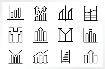 Obraz premium Business bar chart icons set. Financial growth and data analysis vector line symbols.