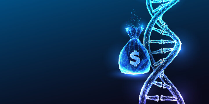 DNA Double Helix Biotech Investment Venture Capital Pharma Funding Glowing Blue Polygonal Vector