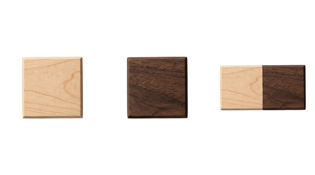 Three wooden board squares, strategic game logic and wooden block puzzle concept