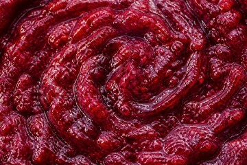 Fototapeta premium Raspberry jam swirling glossy texture in tight closeup