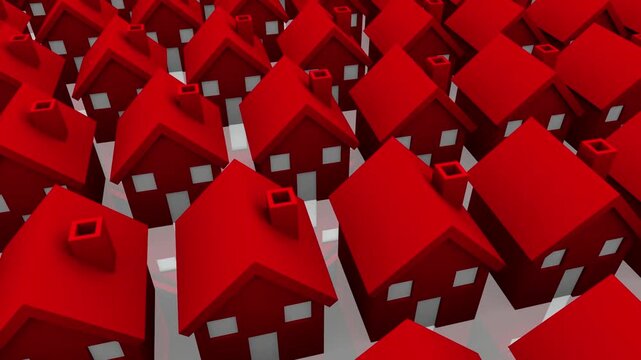 New Houses Homes in Subdivision Neighborhood Suburb Red Buildings Construction 3d Animation