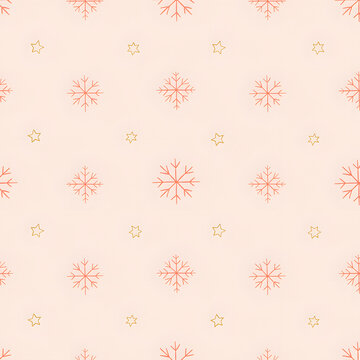 Seamless pattern with simple snowflake and star illustrations on pink background