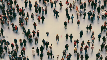 Naklejka premium A panoramic perspective of a mixed group of pedestrians navigating a bustling urban thoroughfare