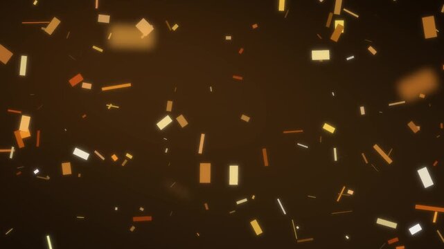 Colorful Confetti Pieces Tumbling and Falling on a Dark Festive Background Seamless Loop in soft gold tones