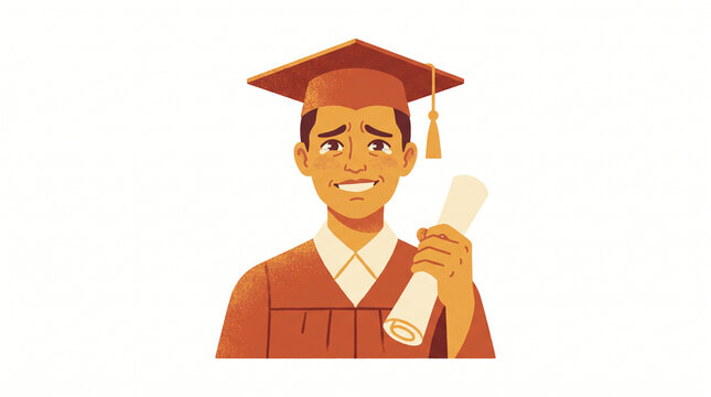Emotional graduate crying holding diploma vector illustration