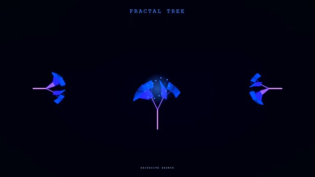 A sophisticated interactive hologram projection illustrates recursive growth patterns of a digital neon tree through abstract mathematical algorithms for futuristic data visualization and science.