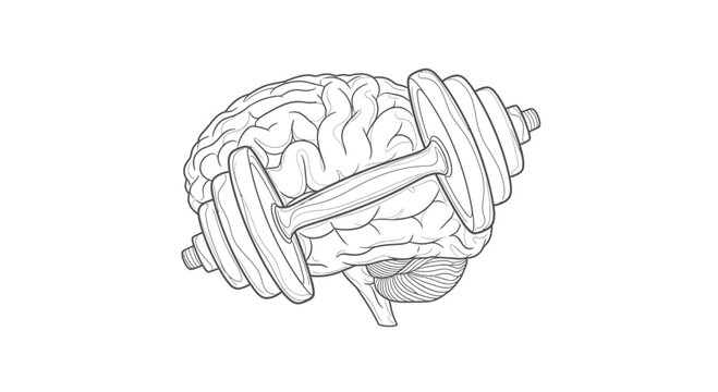 Human Brain Lifting Dumbbell Concept Illustration