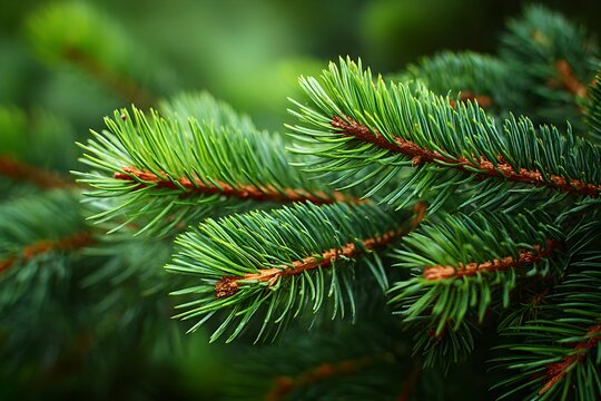Close-up view of vibrant green pine needles on a branch, showcasing intricate details and natural texture