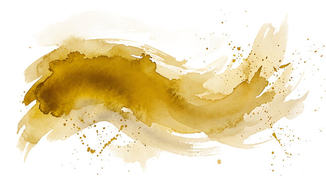 Dark mustard yellow watercolor paint smear with artistic splatters and textured edges on a transparent background, for digital png., ai generated isolated on a transparent background