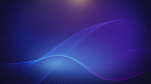 Vector wave blue background. Lines and dot halftone pattern on blue gradient backdrop. Abstract vector flat screen for corporate presentation, wavy digital mesh grid, loopable motion design.