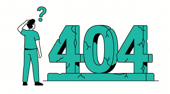 Confused Man Standing Next To 404 Error Vector