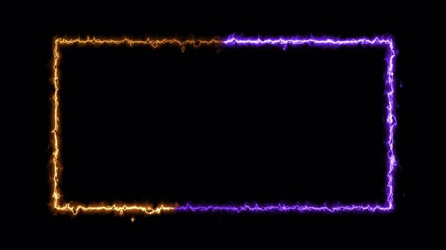 neon border frame loop animation Dual tone orange and purple with saber glowing laser light on transparent background for live stream, gaming video overlay, vaporwave, and technology visuals