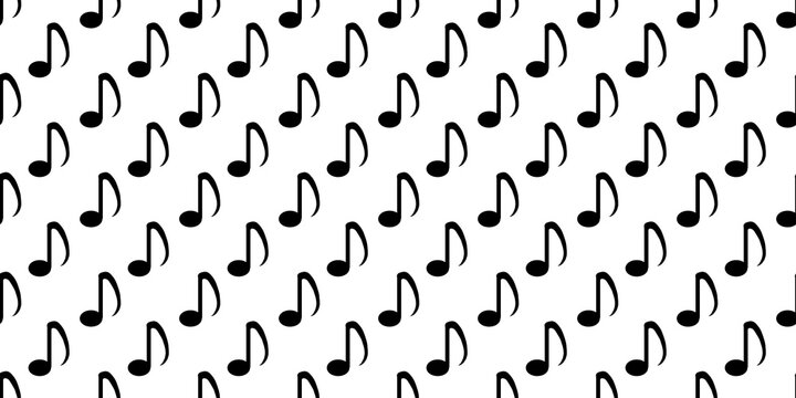 Seamless pattern of black musical notes on white background. Clean, modern, repetitive  texture for design.