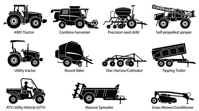 Agricultural Farm Equipment Silhouettes Collection