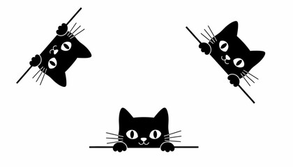 Kittens are drawn as black silhouettes peering out from behind edges in this simple graphic composition. © Awais