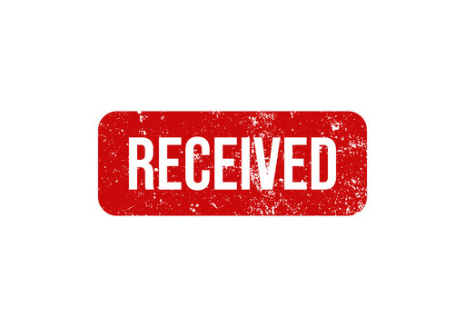 Received rubber stamp badge with distressed grunge texture design.
Red received stamp label featuring vintage worn effect style.