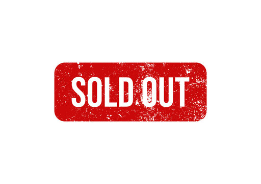 Sold out rubber stamp badge with distressed grunge texture design.
Red sold out stamp label featuring vintage worn effect style.