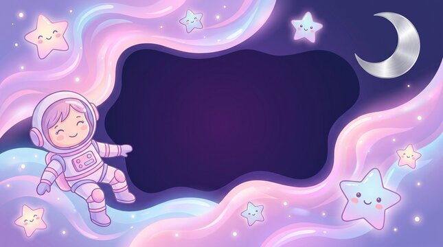 Sweet Dreamy Outer Space Background Frame With Crescent Moon And Stars