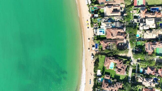 Buzios in Rio de Janeiro. Ferradura beach, Praia da Ferradura. Aerial view, establishing shot.